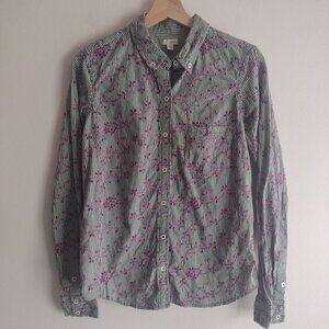 Anthropologie Odille Embroidered Gingham Shirt 8 Cotton Slim Fit Blouse
